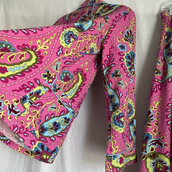 Nick & Nora VTG Flannel Print Pajamas 2 Piece SET Size S Pink Paisley Top Pants - Picture 9 of 16